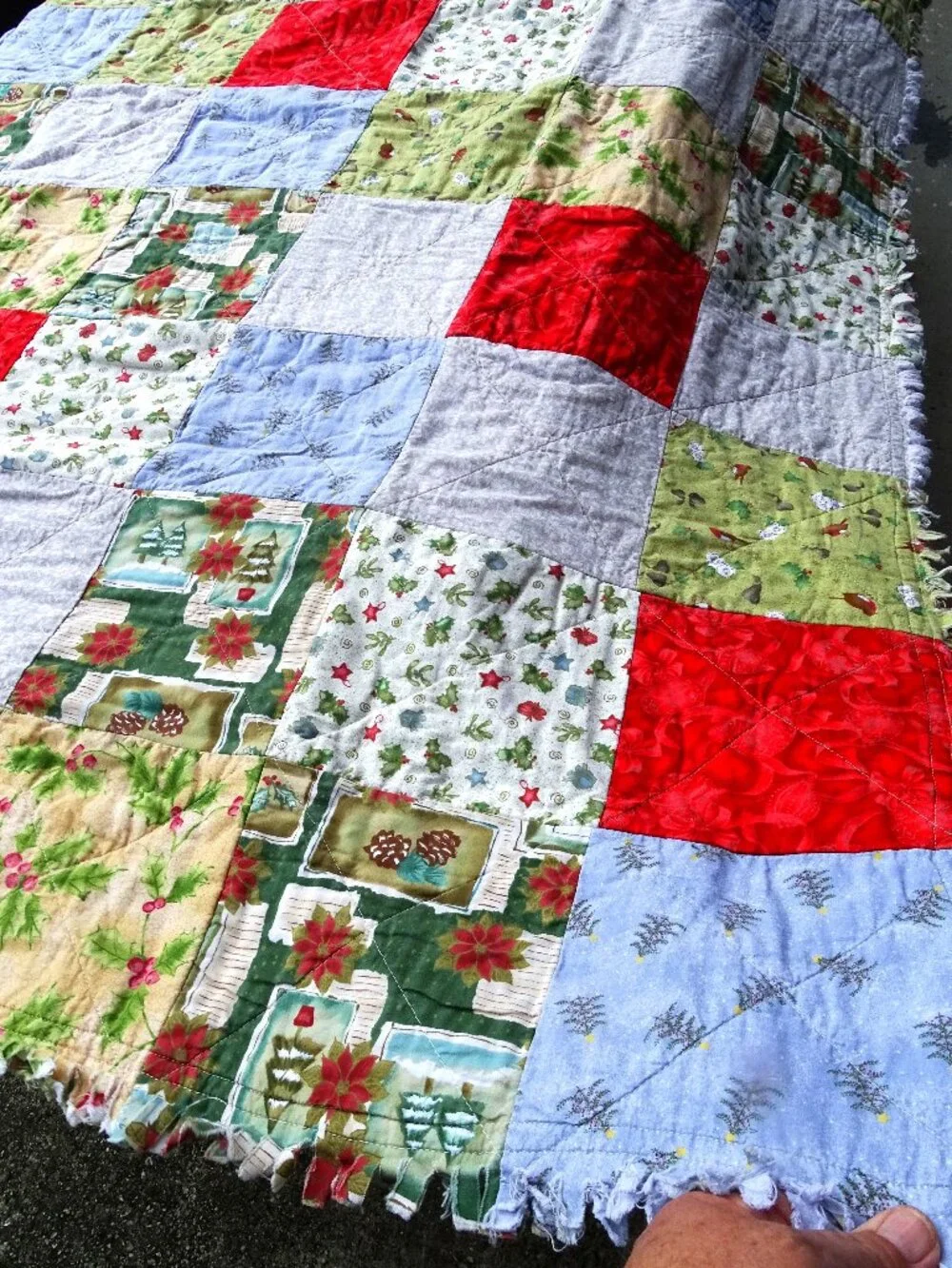 Handmade Vintage Rag Quilt -Christmas Theme - 49